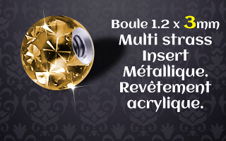 boules 1.2 x 3 multistrass ambre - revetement acrylique translucide - insert metallique