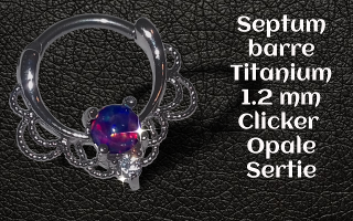 Septum et rook clicker barre titane 1.2 opale sertie grifee