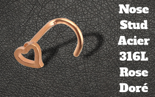 3 nose studs acier 316L dore rose 0.8 x 7