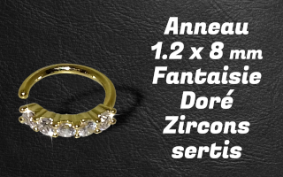 Anneau souple 1.2 x 8 fantaisie Dore-recoupable et ajustable facilement - zircons sertis