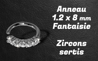 Anneau souple 1.2 x 8 fantaisie- recoupable et ajustable facilement - zircons sertis