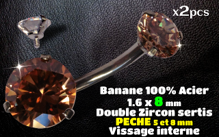 bananes Acier 1.6 x 8 mm - zircon peche 5 et 8 mm sertissage acier - vissage interne