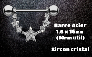 piercing teton 1.6 x 16 (14 mm util. zircon cristal - 100% acier