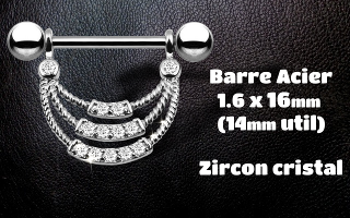 piercing teton 1.6 x 16 (14 mm util. zircon cristal - 100 % acier