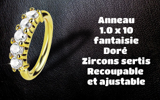 anneau 1.0 x 10 fantaisie doré - zircon seris, recoupables et ajustables