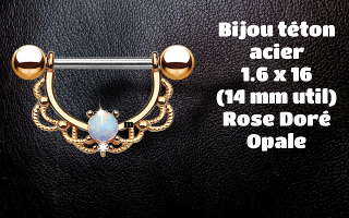 bijou téton 100 % acier. barre 1.6 x 14 mm util.dore opale griffee