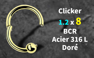 clicker 1.2 x 8 bcr acier 316L Doré