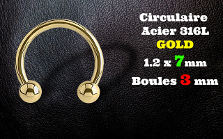 circulaire acier 316L 1.2 x 7mm GOLD - boules 3 mm