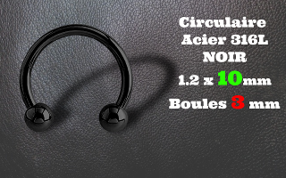 circulaire acier 316L 1.2 x 10mm NOIR - boules 3 mm