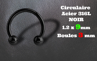 circulaire acier 316L 1.2 x 9mm NOIR - boules 3 mm