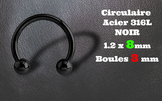 circulaire acier 316L 1.2 x 8mm NOIR - boules 3 mm