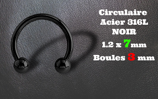 circulaire acier 316L 1.2 x 7mm NOIR - boules 3 mm