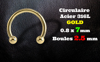 circulaire acier 316L 0.8 x 7 mm GOLD - boules 2.5 mm