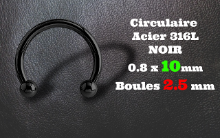 circulaire acier 316L 0.8 x 10 mm NOIR - boules 2.5 mm