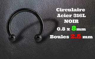 circulaire acier 316L 0.8 x 8 mm NOIR - boules 2.5 mm