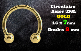 circulaire acier 316L 1.6 x 7 mm GOLD - boules 3 mm