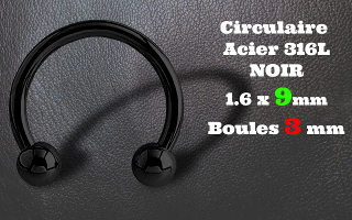 circulaire acier 316L 1.6 x 9 mm NOIR - boules 3 mm