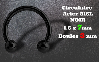 circulaire acier 316L 1.6 x 7 mm NOIR - boules 3 mm