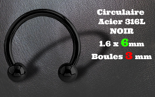 circulaire acier 316L 1.6 x 6 mm NOIR - boules 3 mm