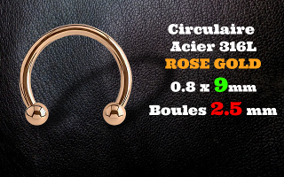 circulaire acier 316L 0.8 x 9 mm rose gold - boules 2.5 mm