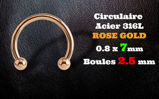 circulaire acier 316L 0.8 x 7 mm rose gold - boules 2.5 mm