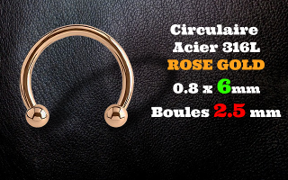 circulaire acier 316L 0.8 x 6 mm rose gold - boules 2.5 mm