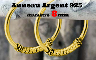 Anneau style Bali Argent 925 plaque Or diametre 8 mm