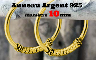 Anneau style Bali Argent 925 plaque Or - diametre 10 mm