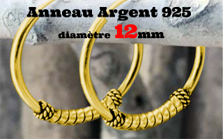 Anneau style Bali Argent 925 plaque Or- diametre 12 mm