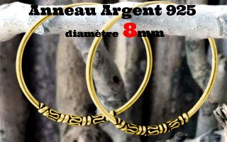 Anneau style Bali Argent 925 plaque Or - diametre 8 mm