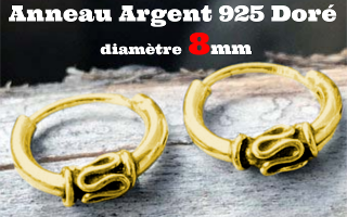 Anneau style Bali Argent 925 plaque Or - diametre 8 mm