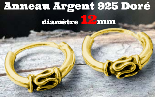 Anneau style Bali Argent 925 plaque Or - diametre 12 mm