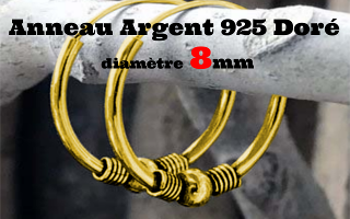 Anneau style Bali Argent 925 plaque Or - diametre 8 mm