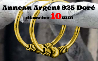Anneau style Bali Argent 925 plaque Or - diametre 10 mm
