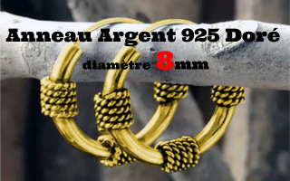 Anneau style Bali Argent 925 plaque Or - diametre 8 mm