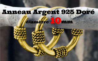 Anneau style Bali Argent 925 plaque Or - diametre 10 mm