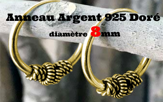 Anneau style Bali Argent 925 plaque Or - diametre 8 mm