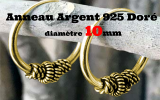 Anneau style Bali Argent 925 plaque Or - diametre 10 mm