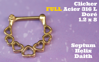 Clicker 100% acier 316L 1.2 x 8 Doré- septum, helix et daith