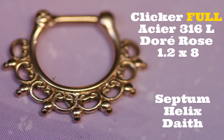 Clicker 100% acier 316L Dore Rose 1.2 x 8 - pour septum, helix et daith