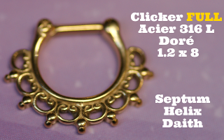 Clicker 100% acier 316L Dore 1.2 x 8 - pour septum, helix et daith