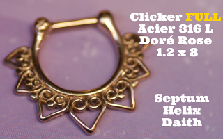 Clicker 100% acier 316L Dore Rose 1.2 x 8 - pour septum, helix et daith