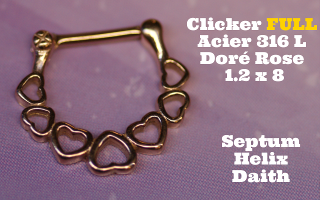 Clicker 100% acier 316L Dore Rose 1.2 x 8 - pour septum, helix et daith