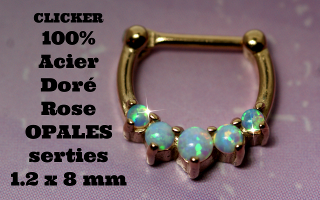 Clicker Acier 100% doré rose - opales serties - 1.2 x 8