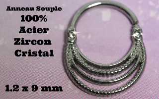 Anneau souple Acier 100% - zircon cristal - 1.2 x 9