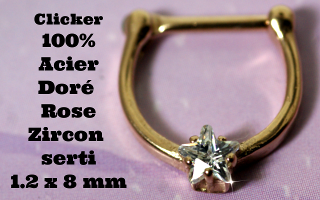 Clicker Acier 100% doré rose - zirrcon serti - 1.2 x 8