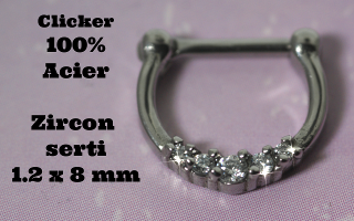Clicker Acier 100% - zirrcon serti - 1.2 x 8