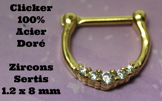 Clicker Acier 100% doré - zircon sertis - 1.2 x 8