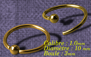 Anneau souple Acier 1.0 x 10 - boule 3 mm - Dore