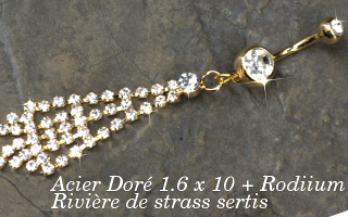 banane acier 1.6 x 10 + riviere de strass sertis rodium